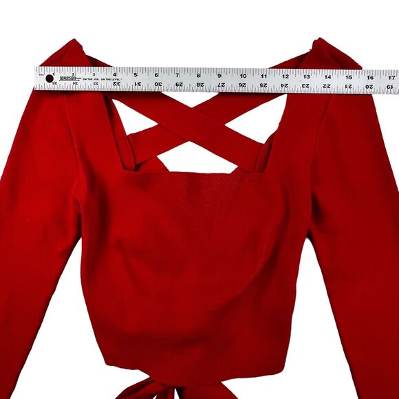 Le Lis Top Women's Medium Red Lace Knit Cropped Criss Cross Strap Back Sweater - Picture 11 of 14